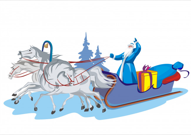 Обои картинки фото праздничные, векторная графика , новый год, дед, мороз, снег, санки, лошади