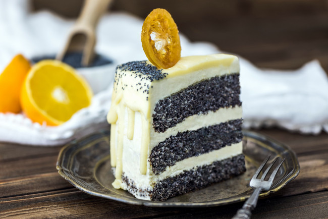 Обои картинки фото еда, торты, апельсин, торт, маковый
