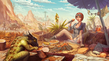 Картинка фэнтези красавицы+и+чудовища девушка фон испуг еда существо