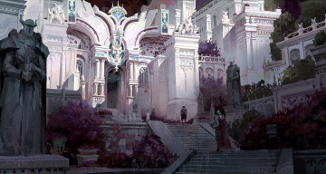 Картинка фэнтези иные+миры +иные+времена дворец сад лестница люди