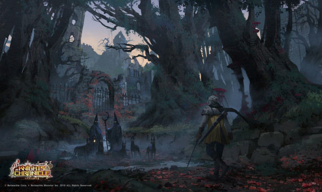 Обои картинки фото видео игры, knights chronicle, ворота, деревья, существа