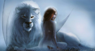 Картинка фэнтези _ghost+blade+ +призрачный+клинок лев эльфийка