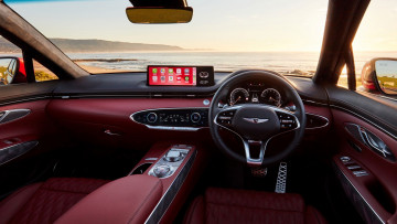 Картинка genesis+gv70+2 5t+awd автомобили интерьеры салон красный кожа море берег