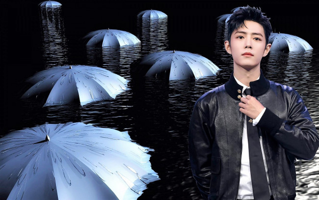 Обои картинки фото мужчины, xiao zhan, актер, певец, куртка, галстук, зонты