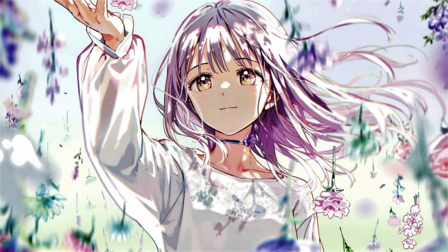 Обои картинки фото аниме, unknown,  другое , девочка, цветы