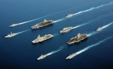 Картинка корабли разные вместе крейсеры море катера эскадра авианосцы