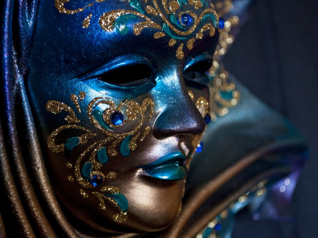 Обои картинки фото разное, маски, карнавальные, костюмы, синий, золотой, профиль