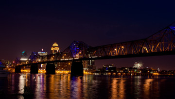 Картинка города огни ночного ночь город мост louisville kentucky