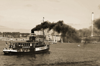 обоя alexandra, корабли, пароходы, дым, чёрно-белая