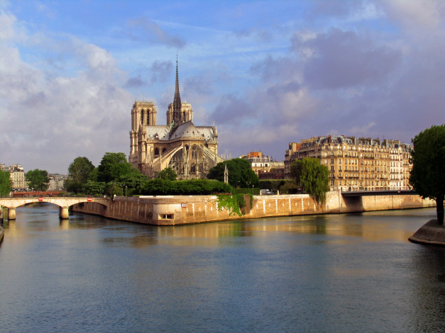 Обои картинки фото notre, dame, de, paris, города, париж, франция, река, здания, мост