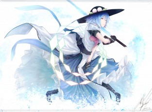 Картинка аниме touhou магия оружие катана art marumoru снег девушка hinanawi tenshi