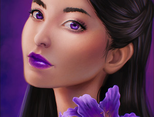 Картинка рисованное люди junejenssen violet девушка лицо взгляд глаза фиолетовые цветы