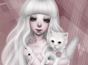 Картинка рисованное люди nimfpa девочка кукла doll кот