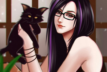 Картинка рисованное люди gattoshou oshirockingham девушка кот черный
