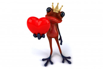 обоя 3д графика, юмор , humor, funny, love, лягушка, frog, prince, heart