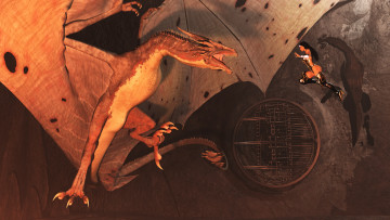Картинка 3д+графика фантазия+ fantasy дракон полет фон взгляд девушка