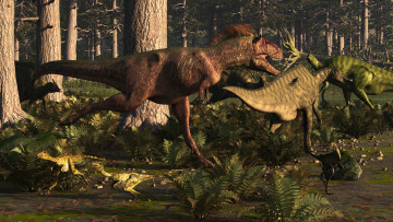 Картинка 3д+графика животные+ animals лес динозавры