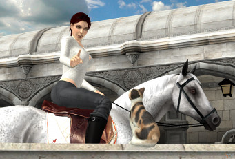 Картинка 3д+графика люди+и+животные+ people+and+animals взгляд девушки фон лошадь