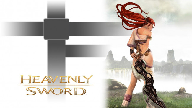 Обои картинки фото видео игры, heavenly sword, водопад, оружие, рыжая, нарико