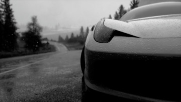 Картинка автомобили фрагменты+автомобиля черно-белый дождь дорога обочина