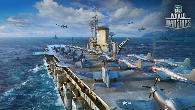 Обои картинки фото видео игры, world of warships, корабль, самолеты, море