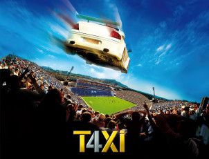 Картинка кино+фильмы taxi+4 машина такси полет люди стадион