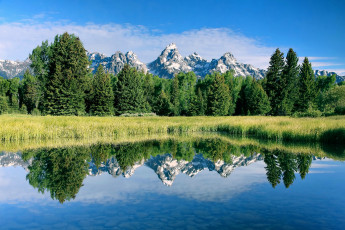 Картинка природа реки озера отражения небо трава вода озеро лес горы