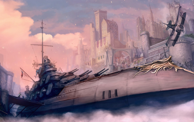 Обои картинки фото battle, ship, steampunk, рисованные, другое