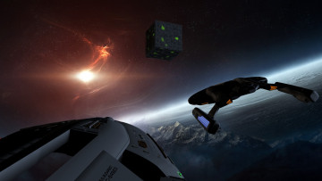 Картинка видео+игры star+trek+online горы звезды вселенная полет космический корабль