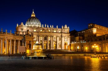 обоя basilica papale di san pietro in vaticano, города, рим,  ватикан , италия, ночь, огни, собор