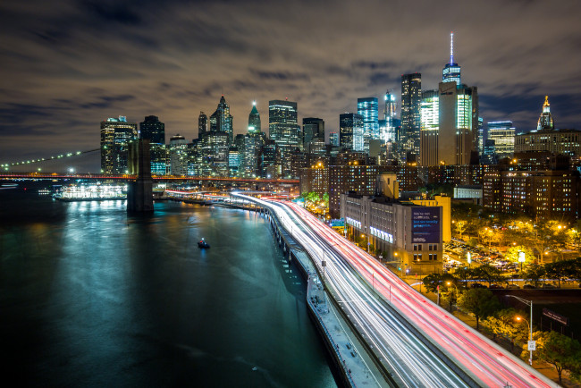 Обои картинки фото manhattan, города, нью-йорк , сша, ночь, огни