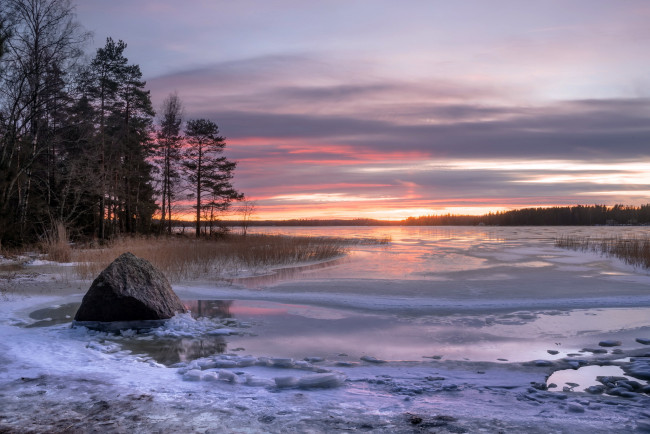Обои картинки фото природа, восходы, закаты, озеро, лёд, закат