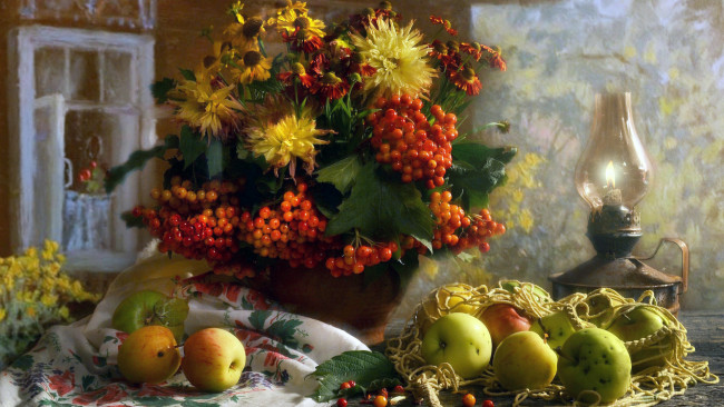 Обои картинки фото еда, натюрморт, ягоды, цветы