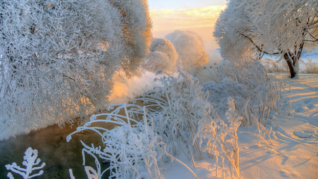 Обои картинки фото природа, зима, закат