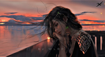 Картинка фэнтези _ghost+blade+ +призрачный+клинок девушка озеро закат