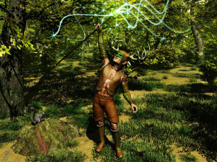 Картинка 3д графика fantasy фантазия друид рога белка жезл