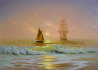 Картинка александр милюков рассвет на море рисованные парусник