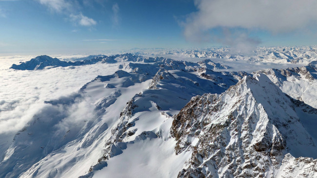 Обои картинки фото природа, горы, снег, небо, облака, альпы, вершины
