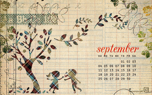 Обои картинки фото календари, рисованные, векторная, графика, мальчик, дерево, девочка