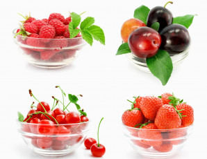 Картинка еда фрукты ягоды малина клубника сливы вишня