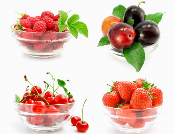 Обои картинки фото еда, фрукты, ягоды, малина, клубника, сливы, вишня