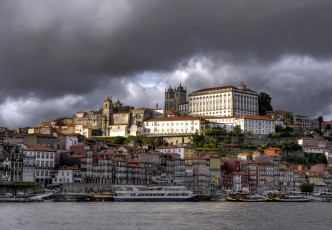 обоя португалия, порту, санта, маринья, города, панорамы, дома, река, лодки, катера, теплоходы