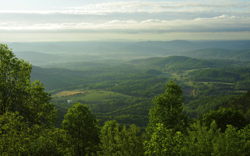 Картинка природа пейзажи сша blue ridge parkway горы леса поля панорама