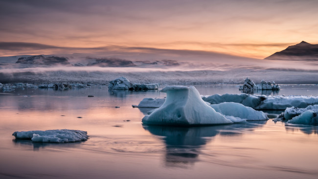 Обои картинки фото природа, айсберги и ледники, закат, лёд