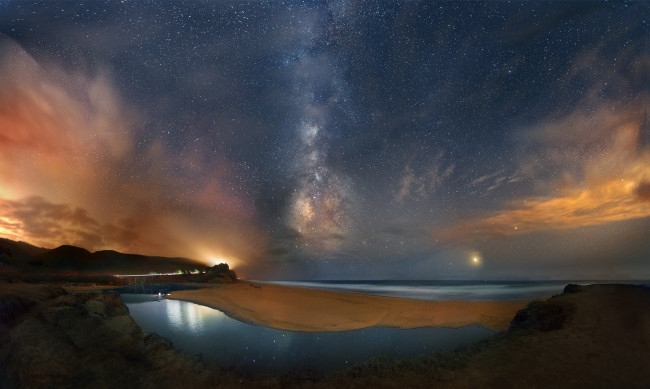 Обои картинки фото природа, побережье, море, берег, звёздное, небо, ночь