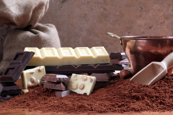 Картинка еда конфеты +шоколад +сладости белый шоколад мешочек порошок какао орехи
