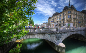 Картинка города -+мосты любляна река здания мост словения