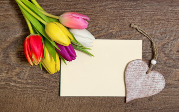 обоя праздничные, день святого валентина,  сердечки,  любовь, букет, сердце, с, праздником, романтика, tulips, romantic, тюльпаны, wood, colorful, love, heart