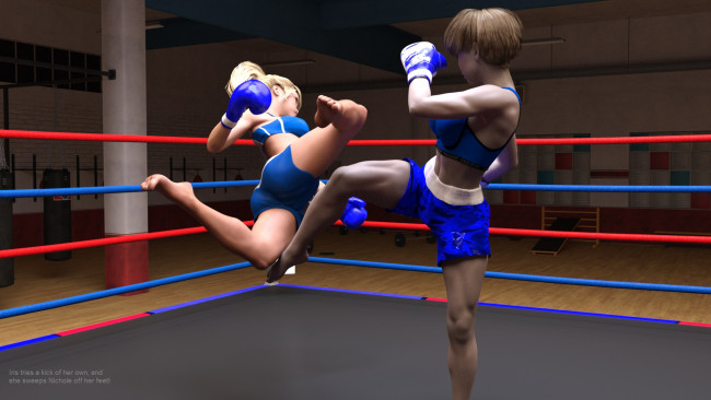 Обои картинки фото 3д графика, спорт , sport, девушки, взгляд, бокс, ринг, фон