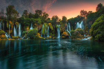 Картинка природа водопады река требижат trebizat river водопад кравица bosnia and herzegovina kravica waterfalls босния и герцеговина деревья